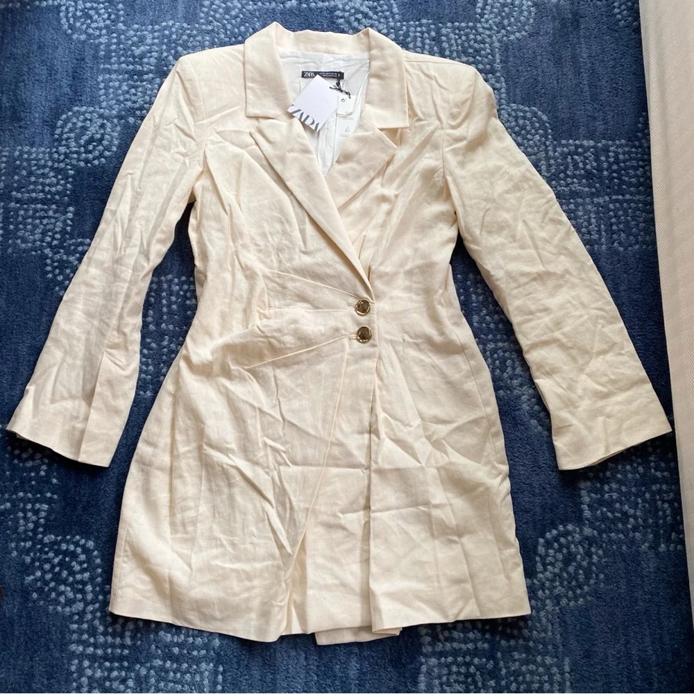π ZARA CREAM LINEN BLEND BLAZER DRESS! - Picture 10 of 16